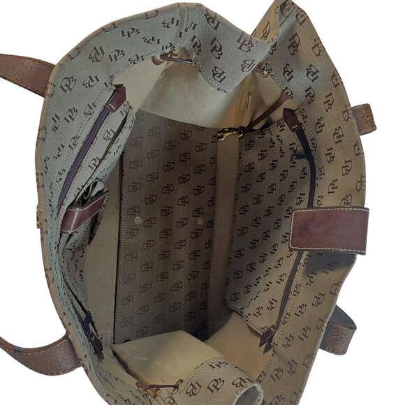 Dooney & Bourke Signature Monogram Tote Bag With Leather Trim Beige/Brown - Picture 6 of 14